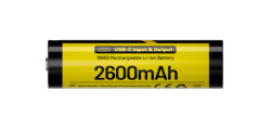 NITECORE - Accu li-ion 18650 rechargeable - 2600mAh - Nouvelle génération - Port USB-C 