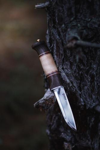 Couteau fixe Helle posé sur un arbre